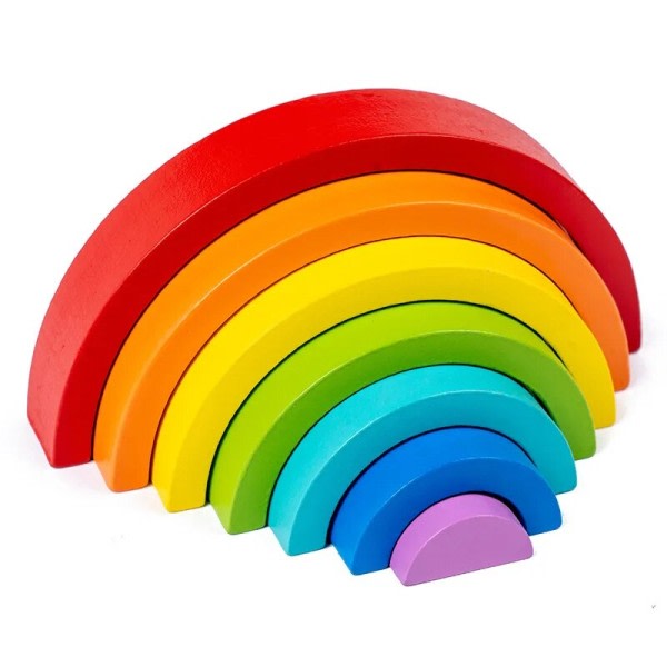 Bue bro regnbue byggeklodser børn montessori pædagogiske spil farve og form kognitivt træ legetøj