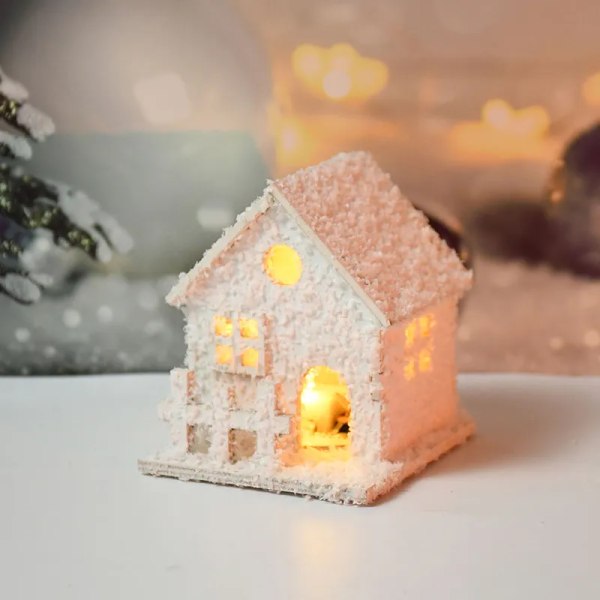 Jul LED Ljus Trähus med Snöflinga Lysande Stuga Jul dekorationer