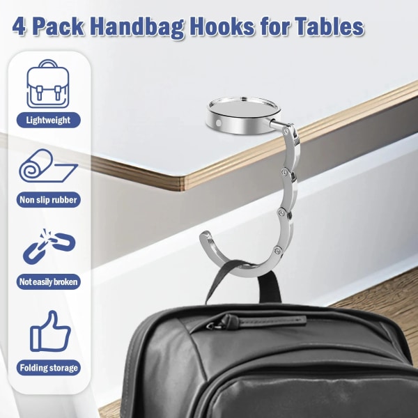Høy kvalitet 4 deler Sammenleggbar Håndveske Oppheng for Bord Bærbar Metal Hengende Sklisikre Multipurpose Bag kroker
