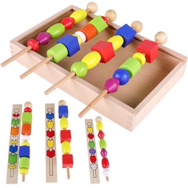 Montessori Educational Tre Leker for Barn Fargerike Shape Pinn Perle  Set Blokker Leker Tre Leker