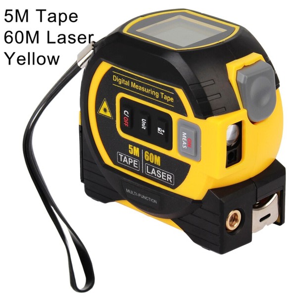 3 in 1 Laser Rangefinder 5M Tape Measure Lineal LCD Display med Baggrundsbelysning Afstand Meter Bygning Målingsenhed