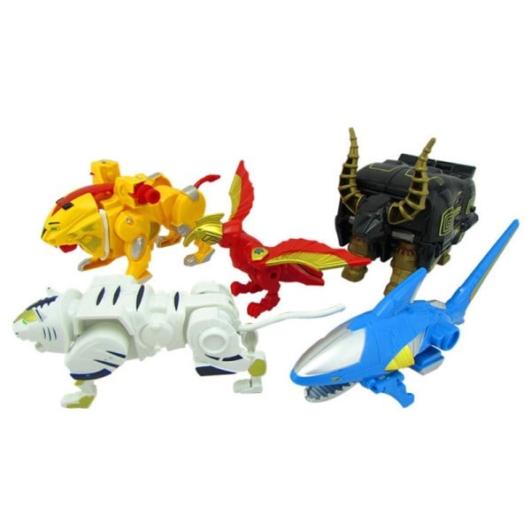 5 I 1 Montering Leksaker Transformation Robot Dinosaur Rangers Megazord Action Figurer