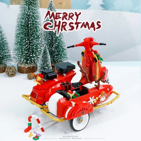 Joulu moottoripyörä rakennus kortteli malli kaupunki ajoneuvo kolmipyörä tee-se-itse asennus tiilet lelut