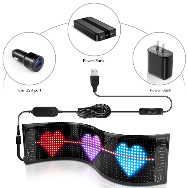 Rullning Reklam LED Skylt USB 5V Bluetooth App Kontroll Logotyp Ljus Anpassad Text Mönster Animation Programmerbar Display