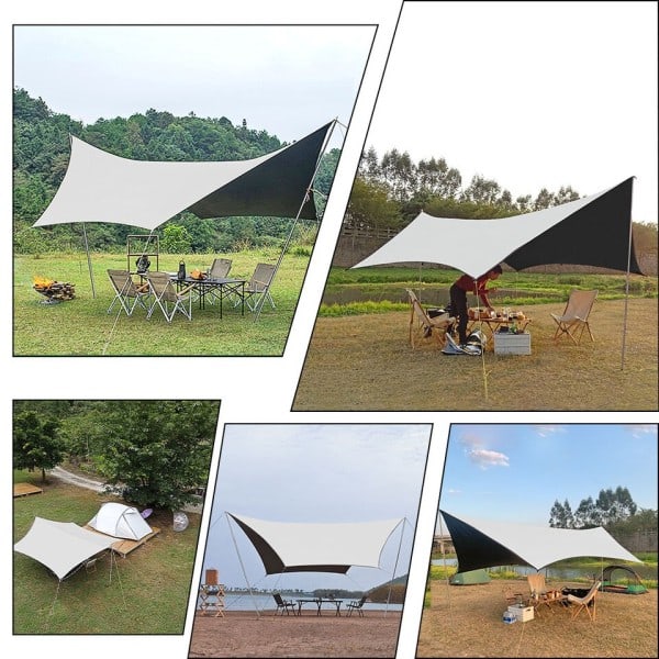 Svart Beläggning Presenning Vattentät Hexagonal Tält Camping Ute Skärm Presenning Tält Shelter Solskydd Flysheet
