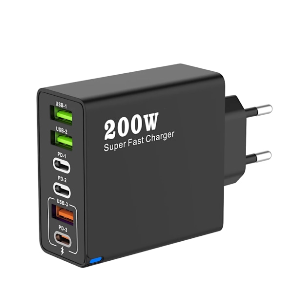 200W 6-portar USB C super snabb laddare