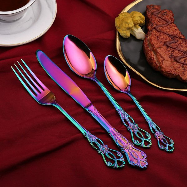 24st Bestick Set Guld Servis Rostfritt Stål Kungligt Sked Gafflar Kniv Kök Western Dinner Silver Servis