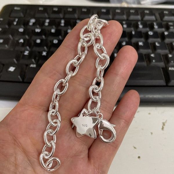 Klassiset korut  925 Sterling Hopea Väri Rannekoru Tähti Charm  naisille Miehille Hopea Link ketju ranneke