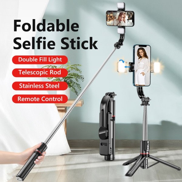 Bluetooth Selfie Stick Double Fill Light Stativ med fjärrkontroll Slutare