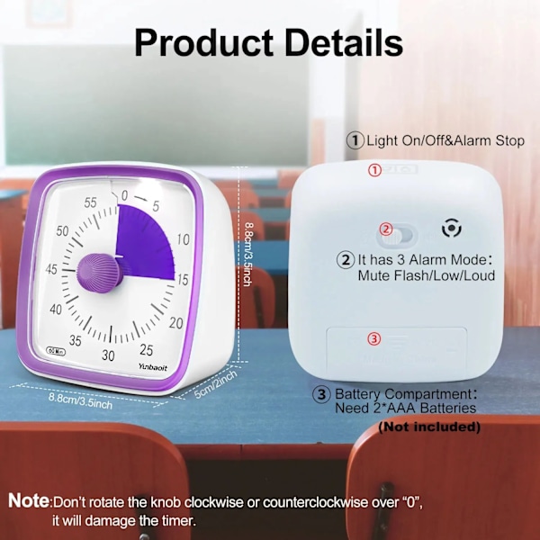 Visuell Timer med Natt Lys 60-Minute Countdown Timer for Barn og Voksne Silent Timer for Home