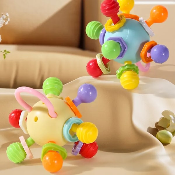 Rund bold blød silikone hånd greb bold rangle infantil tyggeligt toddler tænder beroligende baby sensorisk legetøj