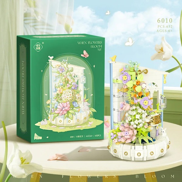 Kreativ Blomster Bygge Klodser Blomster Vandfald Potte Mini Klodser Buket Romantisk Samling Legetøj