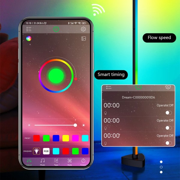 Vardagsrum Dimbar Hörn Golv Lampa 141cm Stativ Bluetooth RGB LED Humör Ljus