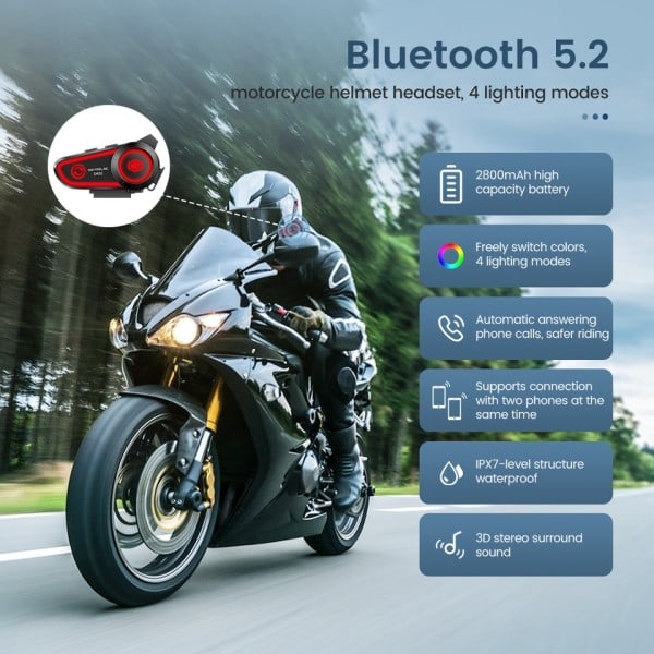 Moottoripyörä kypärä kuulokkeet Stereo Bluetooth Hands Free Puhelu Kolmivärillä Ambient Light