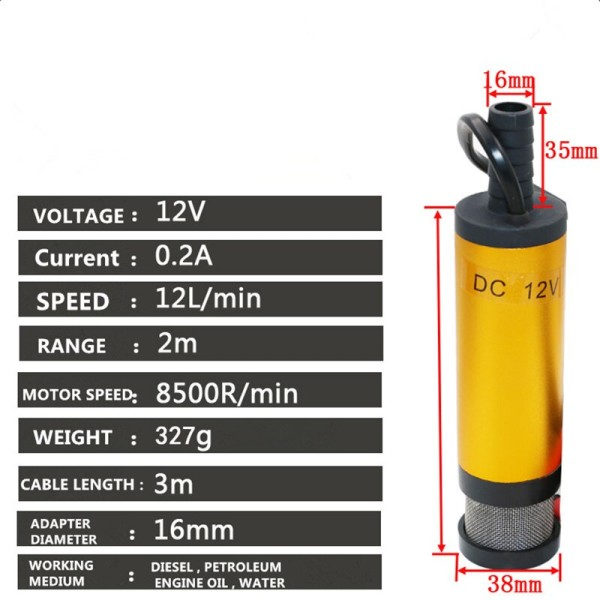 Kannettava Mini 12V 24V DC sähkö uppo pumppu pumppaukseen diesel öljy vesi alumiini seos kuori