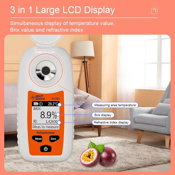 LCD Digital Refraktometer Brix Meter Frukt Juice Dryck ATC Socker Innehåll Mätningsinstrument 0-35% Sackarometer