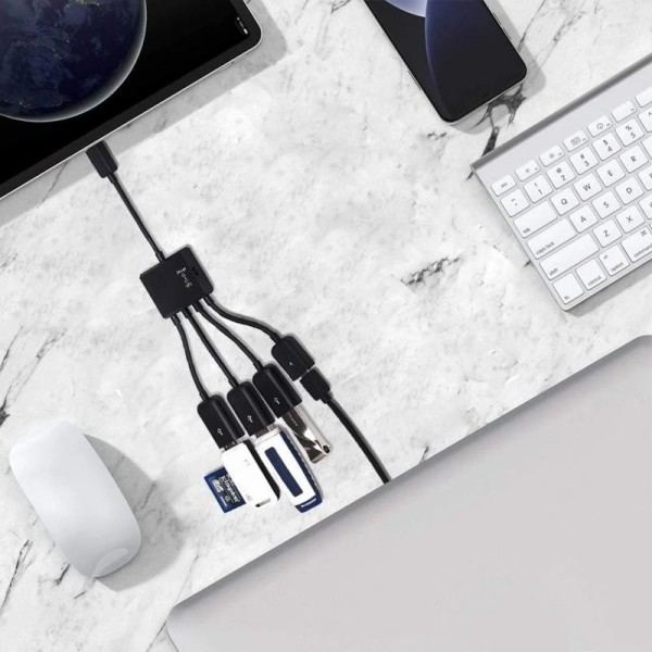 RYRA 4 Port Mikro USB 2.0 HUB 4-IN-1 OTG keskitin virta sovitin kaapeli Android puhelimelle tabletille PC