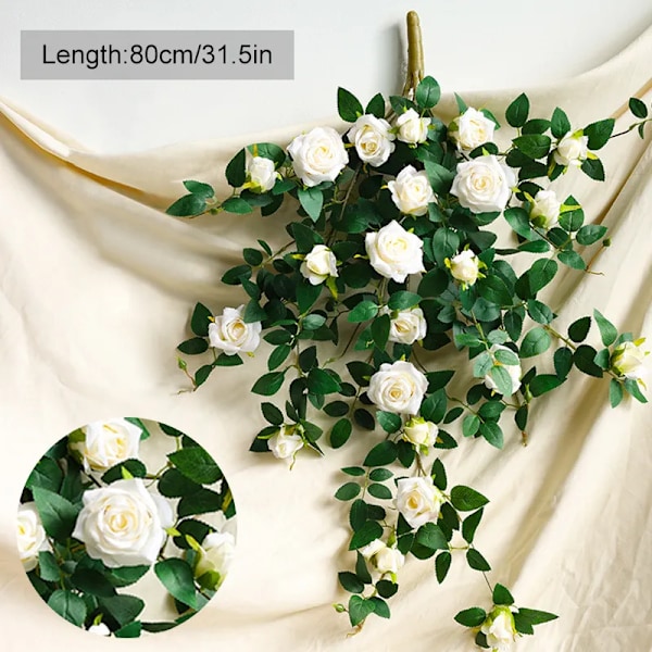 Kunstige blomster Planter Grønne Lvy Løv Hengende blomst Rose Vine  Hjem Bryllup Hage Dekorasjon