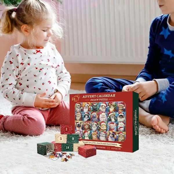 Glædelig jul katte advent kalender puslespil 24 dage nedtælling kalender