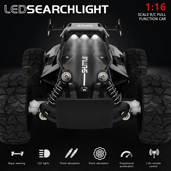 RC Auto 1:16 2.4Gh malli LED valoilla 2WD maasto kaukosäädin