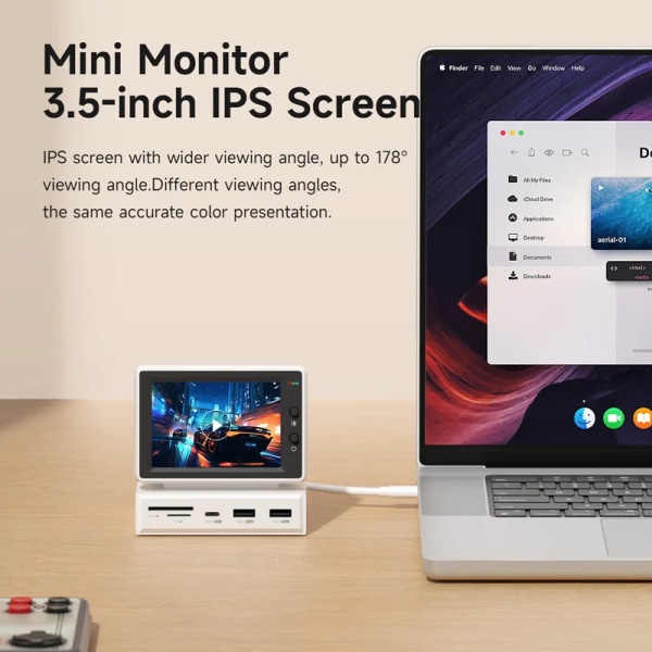 3,5 tommer IPS Mini Skjerm AIDA64 Mini PC CPU RAM HDD Data Monitor Display Sub Skjerm med USB C Hub for bærbar PC MacBook