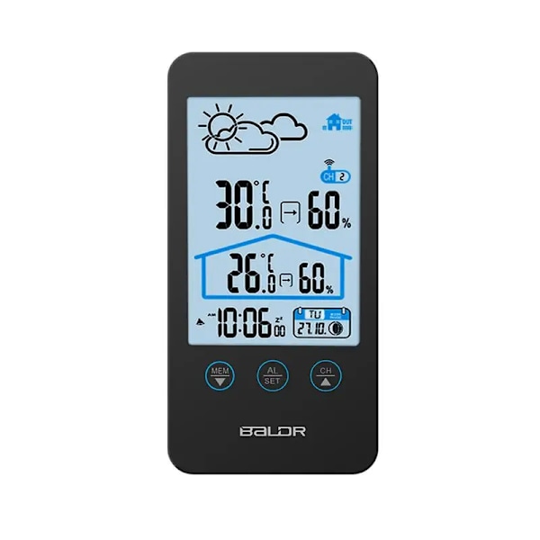 Hushåll Trådlös Digital Termometer Hygrometer Mån Fas C/F Temperatur Sensor Fuktighetsmätare Varm Klocka