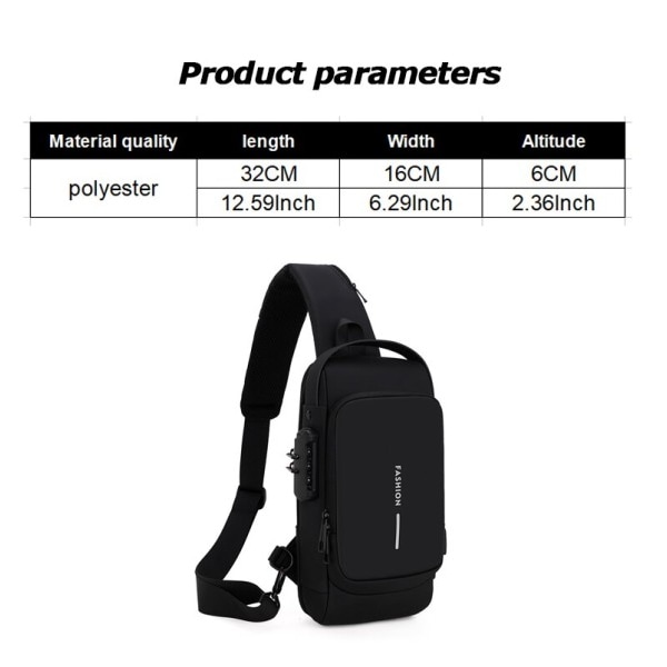 Mænd Multifunktion Anti tyveri USB Skulder taske Mand Crossbody Cross body Rejse Slynge Bryst tasker