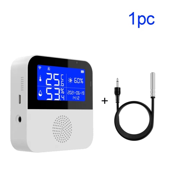 Smart WIFI Temperatur och Fuktighetssensor med Bakgrundsbelysning LCD Display Inomhus Termometer Hygrometer Mätare Stöd