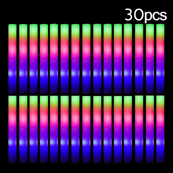 30 stykker LED Glow Sticks Bulk Farverig RGB Glow Foam Stick  Tube Mørk Lys til jul fødselsdag bryllup fest forsyninger