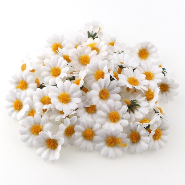 100 st  2,5 cm Mini Daisy Dekorativ Blomma Konstgjord Side Blommor Fest Dekoration Hem Inredning