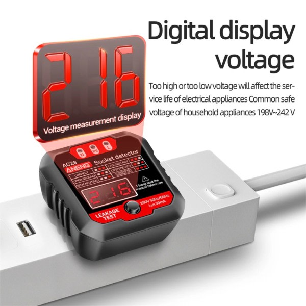 AC28 Digital Socket Power Tester 250V 50Hz/60Hz Socket Polaritet Detektor Spænding Tester Kretsløbsafbryder Finder EU stik