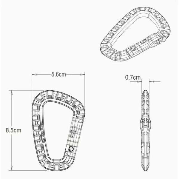 5 stykker 8,5cm Taktisk Ryggsekk Spenne Rask Taktisk Karabinkrok Plast Krok D Shape