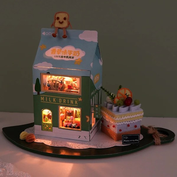 Mini kage soveværelse jordbær banan mælk dukkehus miniature bygning sæt legetøj