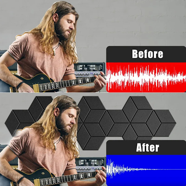 12 Pack Hexagonal Självhäftande Akustik paneler Ljudsäker skum paneler