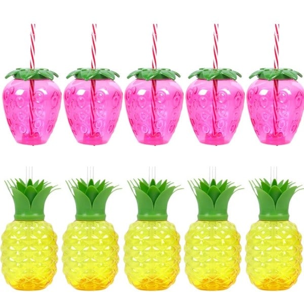 10 stykker plast jordbær ananas drikke kopp med halm