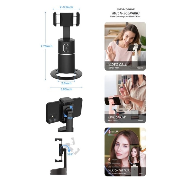 Auto Tracking Telefon Holder 360° Rotation Motion Tracking Mount Selfie Tracking Stativ