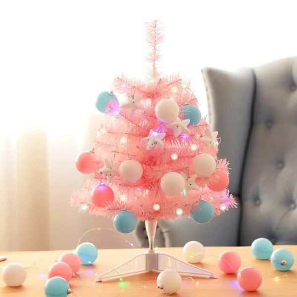 Jul Tree Skrivbord Xmas Opereras med LED String Lights Star Treetop Jul Kort Ornament
