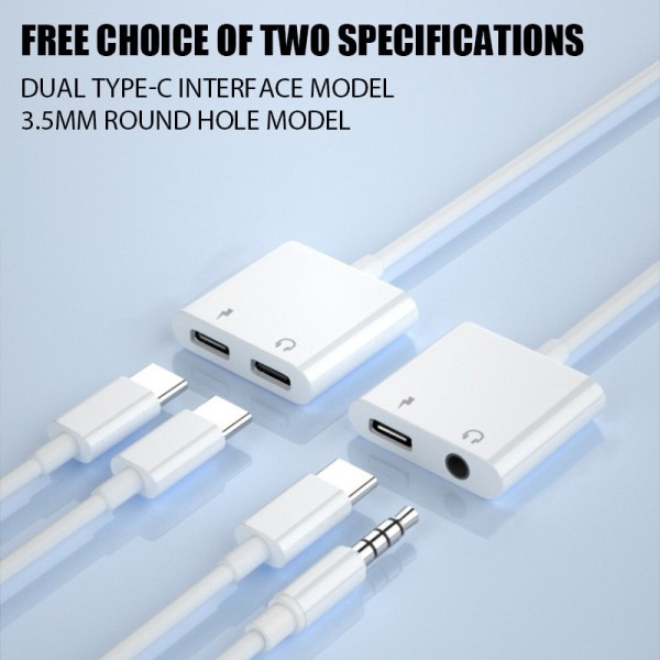 2 in 1 tyyppi C 3,5mm kuuloke liitin ääni lataus jakaja sovitin