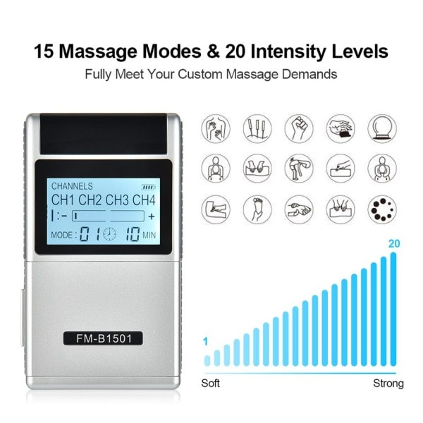 15 Modes Terapeutisk Massager EMS Neuromuskulær Stimulator