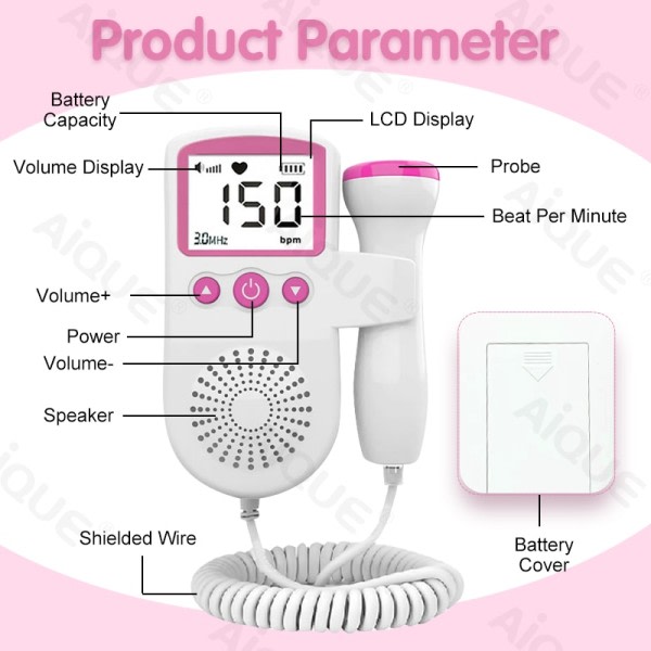 Bærbar ultralyd doppler foster graviditet elektronisk monitor