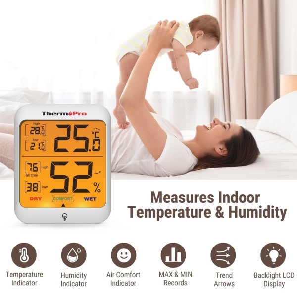 ThermoPro TP53 Digital Inomhus Rum Bakgrundsbelysning Termometer Hygrometer Temperatur För Hem