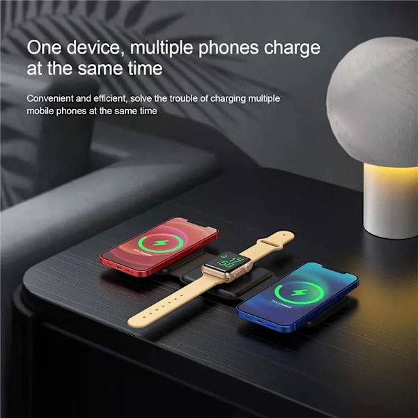 100W 3 i 1 Magnetisk Bærbar Trådløs Oplader Pad til iPhone 15 14 13 12 Pro Max Apple Watch AirPods Hurtig Opladning Dock Station