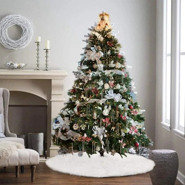 Jul tre skjørt dekor hvit plysj pels jul tre base matte trekk god jul pynt
