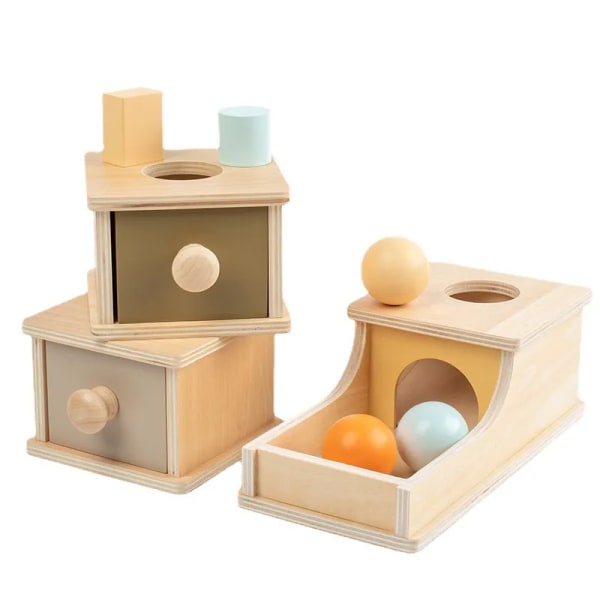 Montessori Macaroon väri pyörivä rumpu tutti kolikko laatikko pysyvä laatikko pyöreä suorakulmainen laatikko