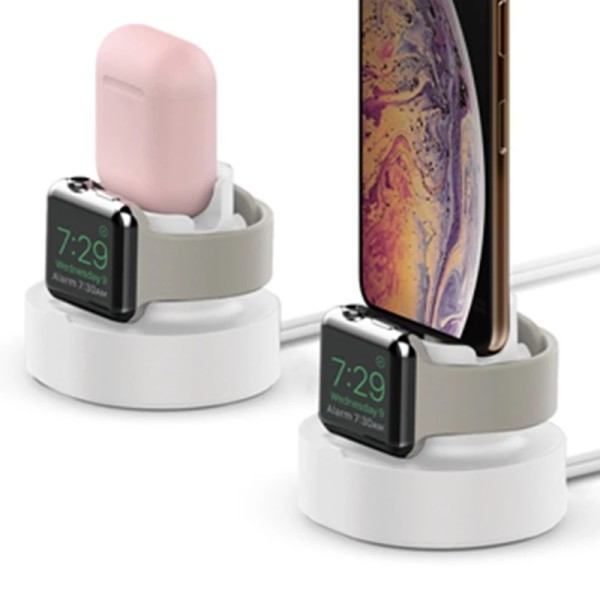 3 In 1 Puhelin kello nappikuuloke Silikoni lataus teline I IPhone 11 12 Pro Max IWatch Airpods telakka asema