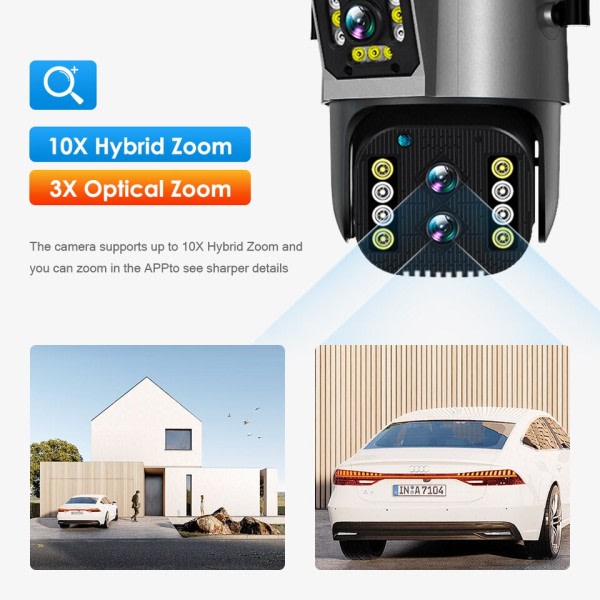 4K 8MP IP WiFi Udendørs Kamera PTZ 10X Hybrid Zoom Auto Tracking Tre Lens Dobbelt Skærm Vandtæt Sikkerhed CCTV Cam
