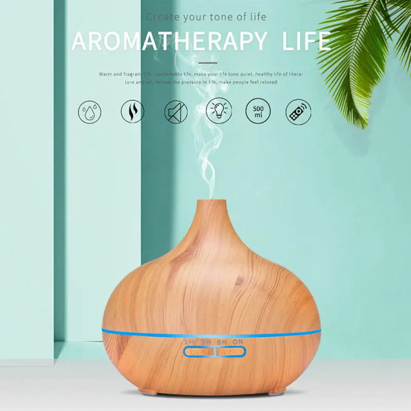 550ml fjärrkontroll ultraljud trä olja eterisk diffusor luftfuktare aroma dimma diffusor med atmosfär LED ljus