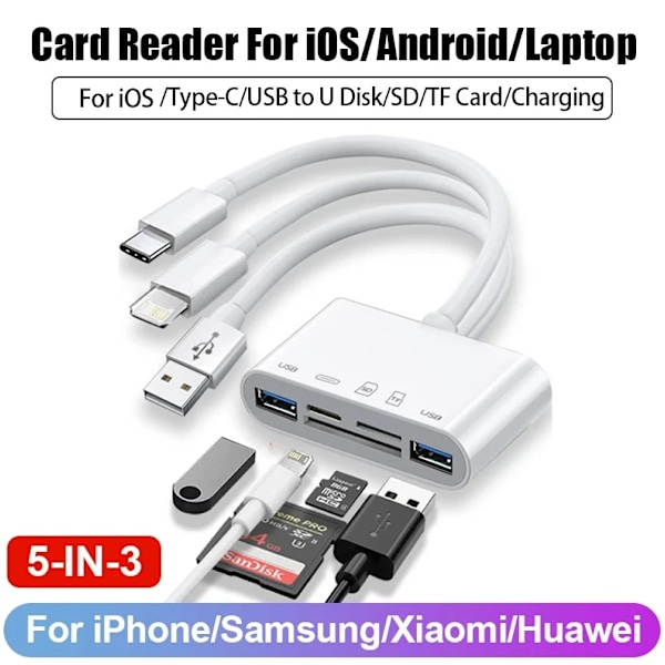 5 in 1 USB OTG sovitin latausportilla