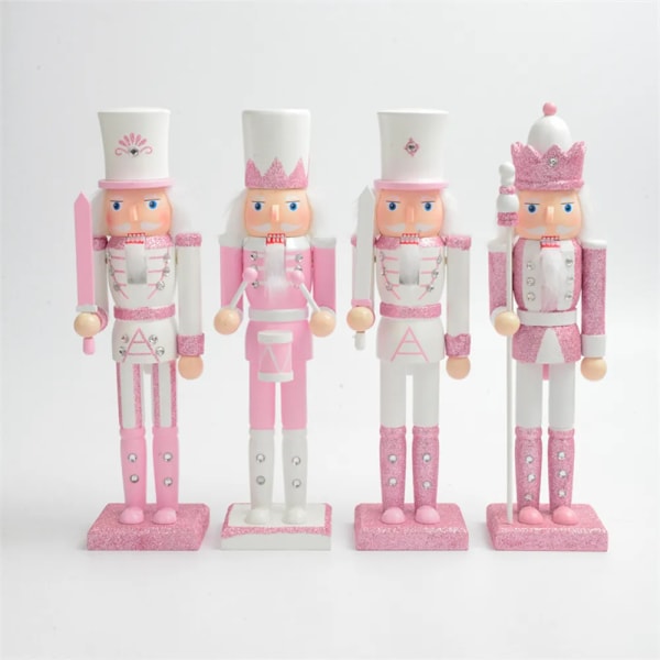 Nøtteknekker Rosa Glitter Soldat Dukke Kreativt Håndverk Figurin Tre Dukke Jule Gaver Ornamenter