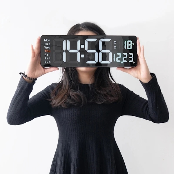 Stor Digital Vägg Klocka Fjärrkontroll Temperatur Datum Vecka Display